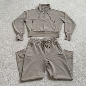 Old Navy Taupe Cropped Half-Zip Sweatshirt & Jogger Set